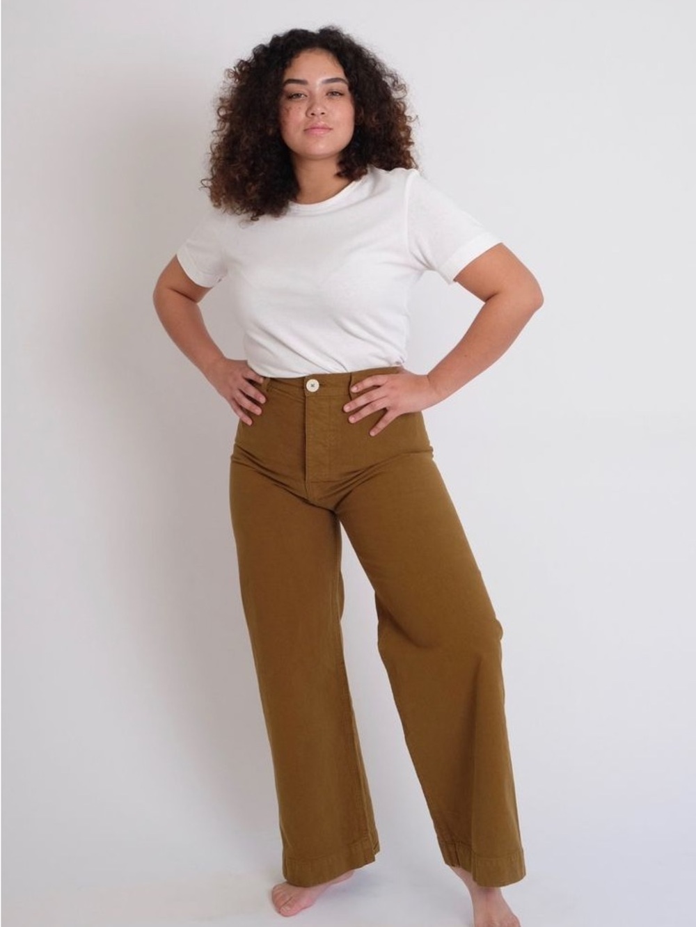 Jesse Kamm Wide-Leg High-Rise Jeans in Olive